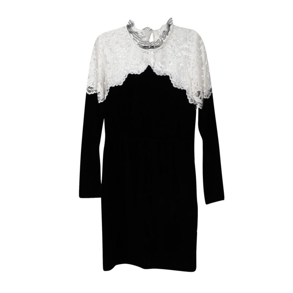 Sandro Paris Two-Tone Lace Midi Dress in Black/White Viscose